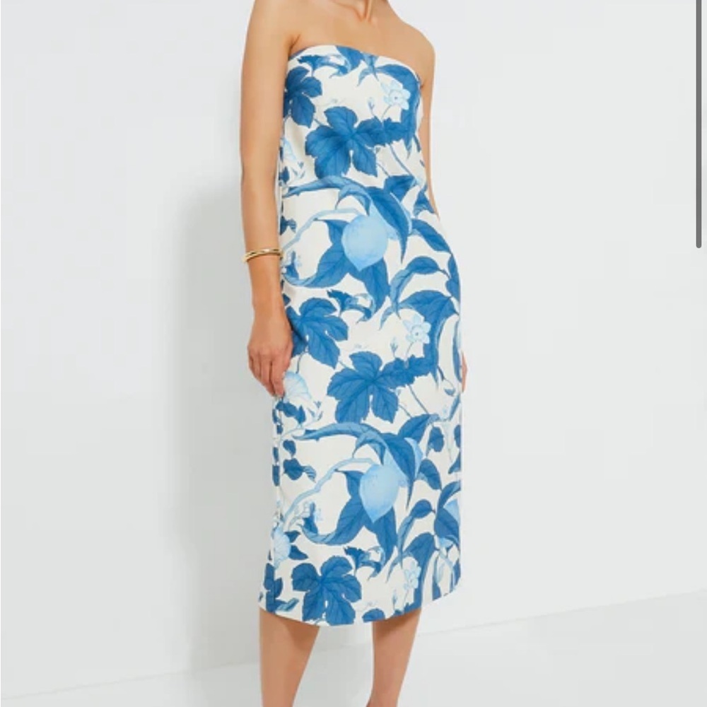TUCKERNUCK Bonnie Blossom Marin Dress Blue Cream Strapless Midi Sz XS NEW - Picture 14 of 14